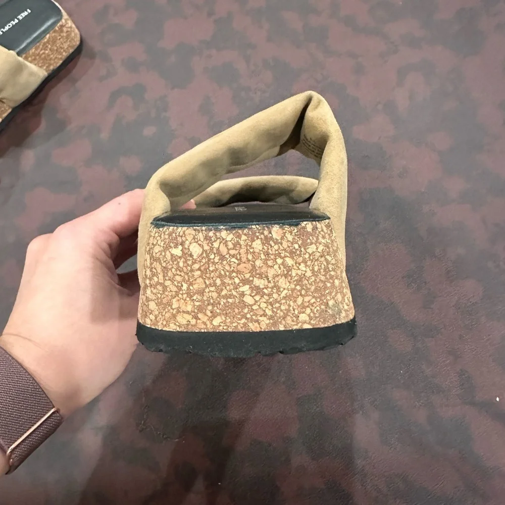 Free People Women Tan Suede Double Strap Cork Platform Slide Sandals 8.5 4747413
